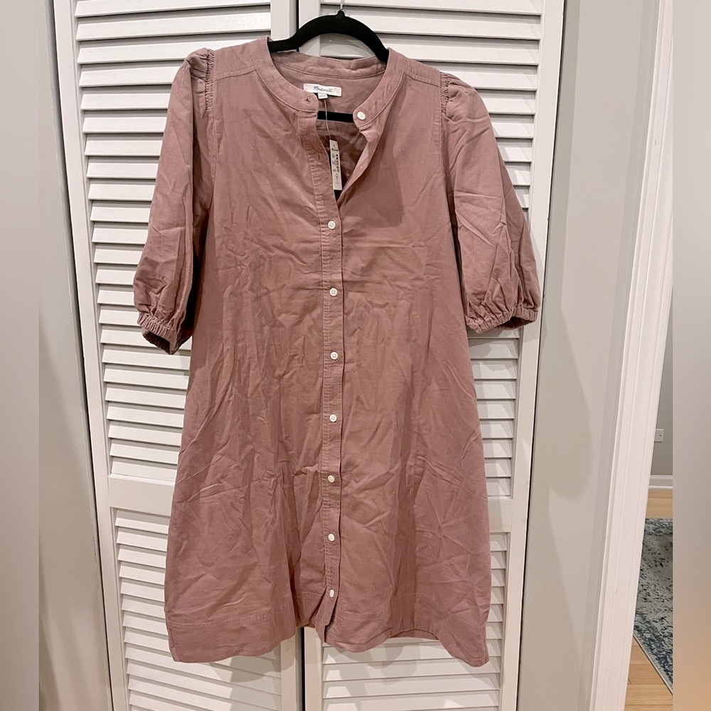 Madewell Corduroy Puff-Sleeve Mini Dress